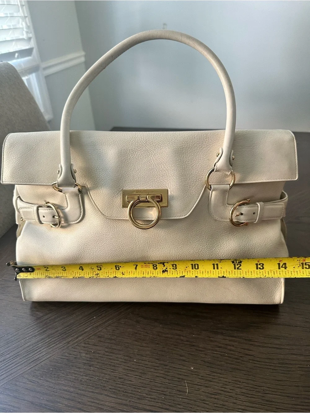 Salvatore Ferragamo Cream Leather Satchel with Gold Hardware